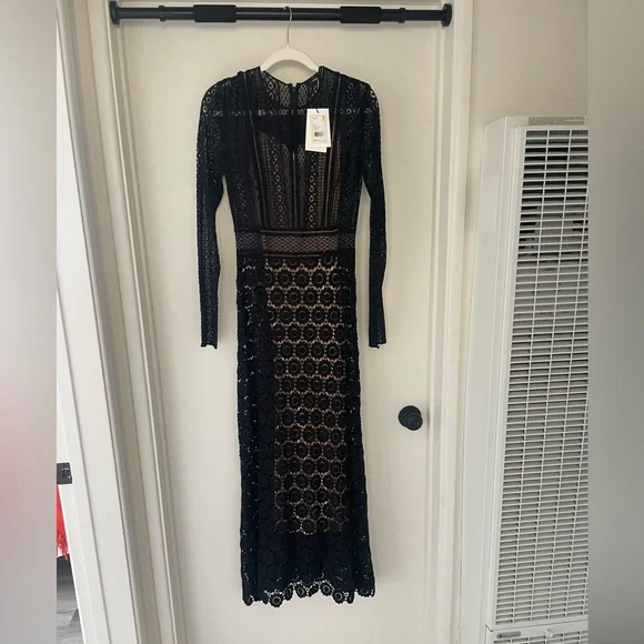 NWT Theory Arabella Black Lace Crochet Dress Gown Size 2 - Picture 7 of 8